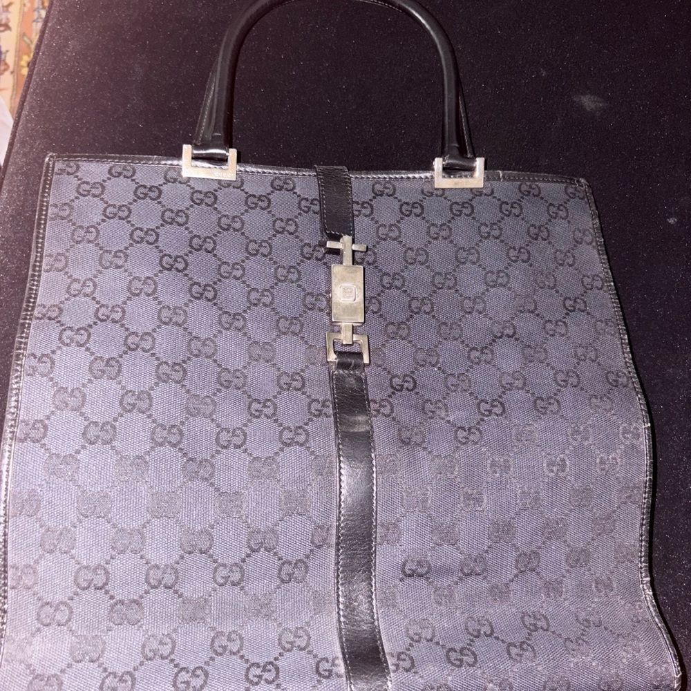 Used Gucci Black Monogram Tote Bag very good condition no scratches inside clean